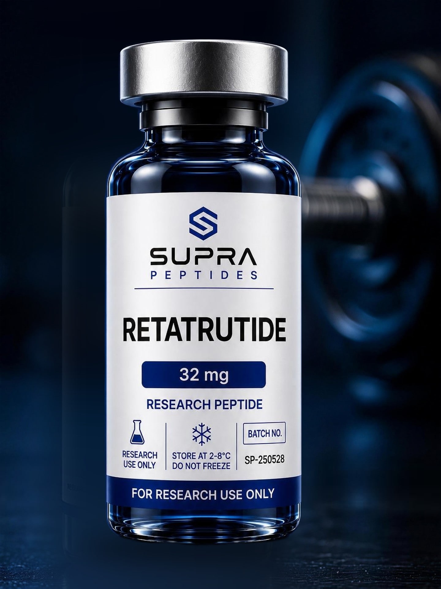 Hætteglas med Retatrutide fra Supra Peptides