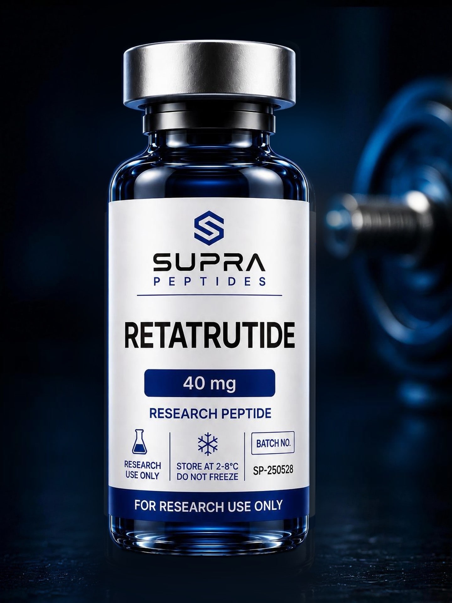 Hætteglas med Retatrutide fra Supra Peptides